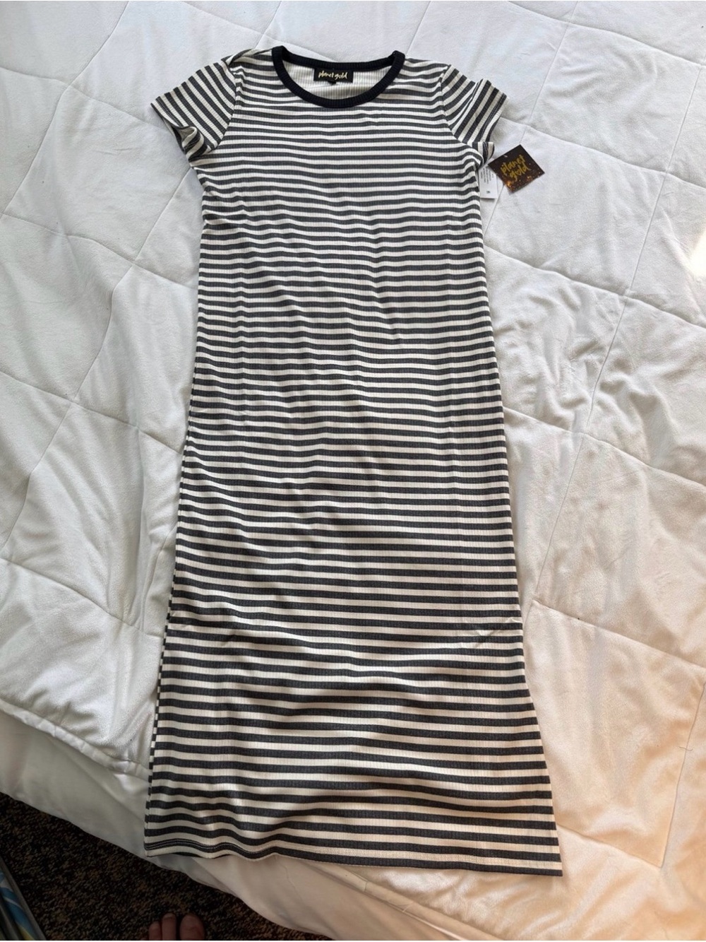Planet Gold Black and White Striped Maxi Dress